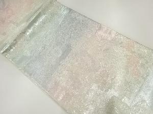 孔雀に草花模様織出し袋帯